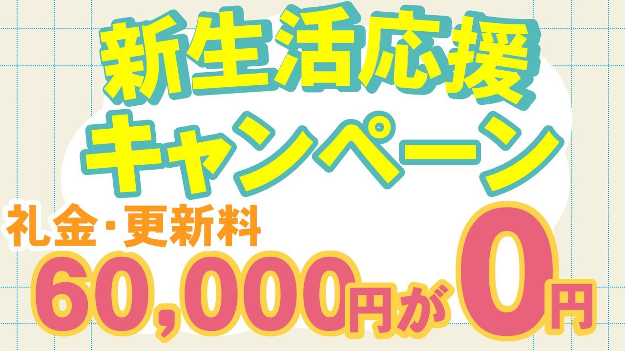 新生活応援キャンペーン 礼金なし 更新料なし 初期費用安い